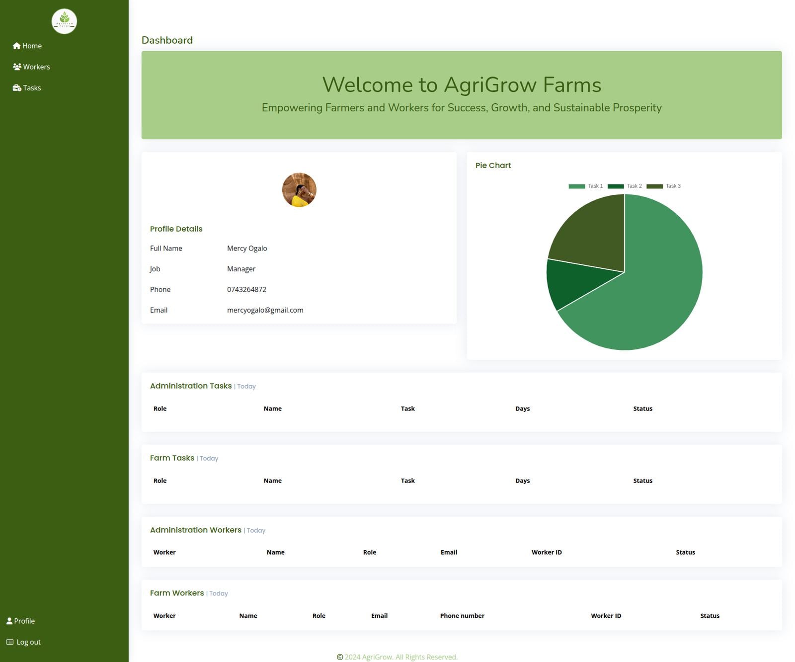 AgriGrow Farms project screenshot, Inventory Management App